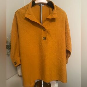 John Mark Mustard Button-accent Gauze Pullover Top Large